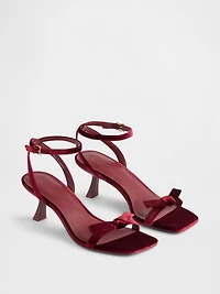 Velvet Bow Open-Toe Strappy Kitten Heels