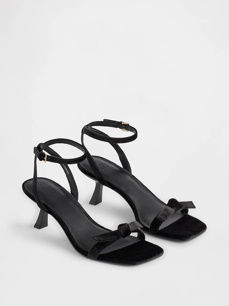 Velvet Bow Open-Toe Strappy Kitten Heels