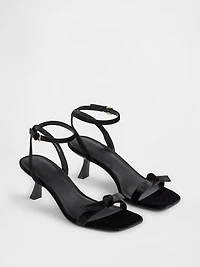 Velvet Bow Open-Toe Strappy Kitten Heels