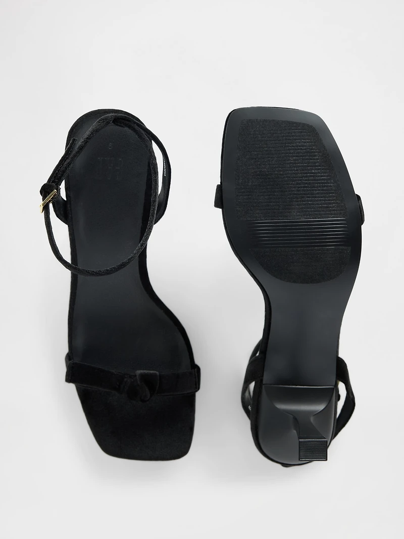 Velvet Bow Open-Toe Strappy Kitten Heels