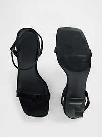 Velvet Bow Open-Toe Strappy Kitten Heels