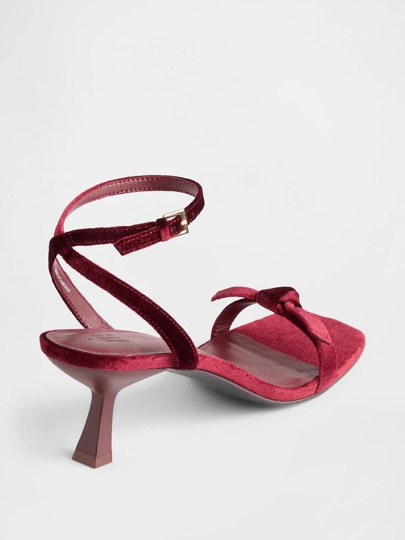 Velvet Bow Open-Toe Strappy Kitten Heels