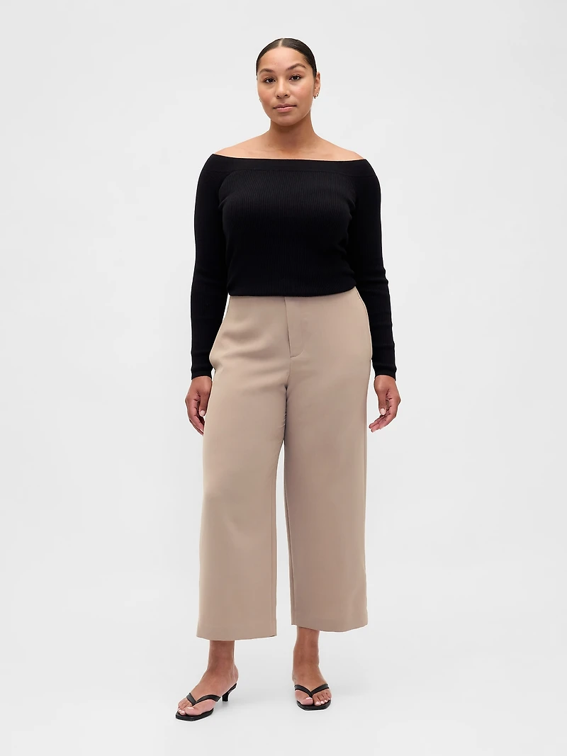 High Rise Twill Straight Ankle Pants