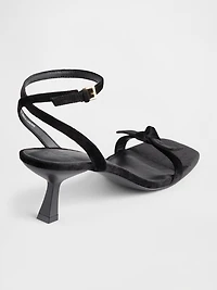 Velvet Bow Open-Toe Strappy Kitten Heels