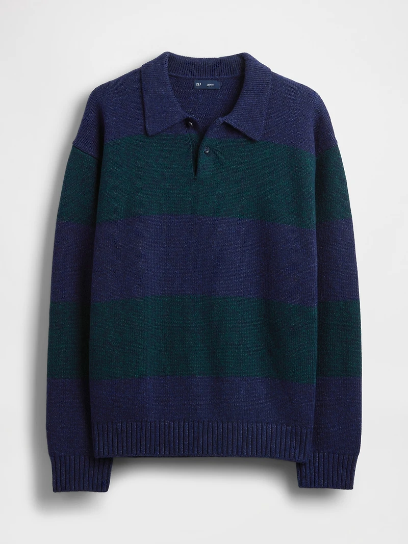 Rugby Stripe Relaxed Polo Sweater