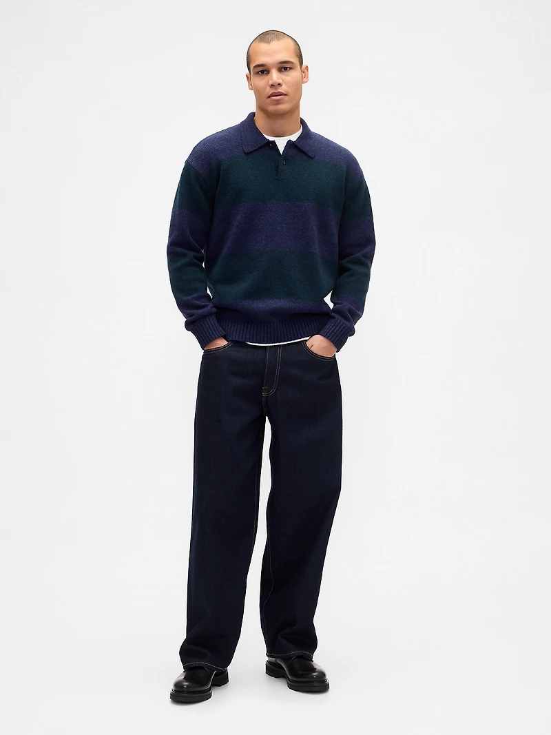 Rugby Stripe Relaxed Polo Sweater