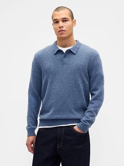Merino Wool-Blend Polo Sweater