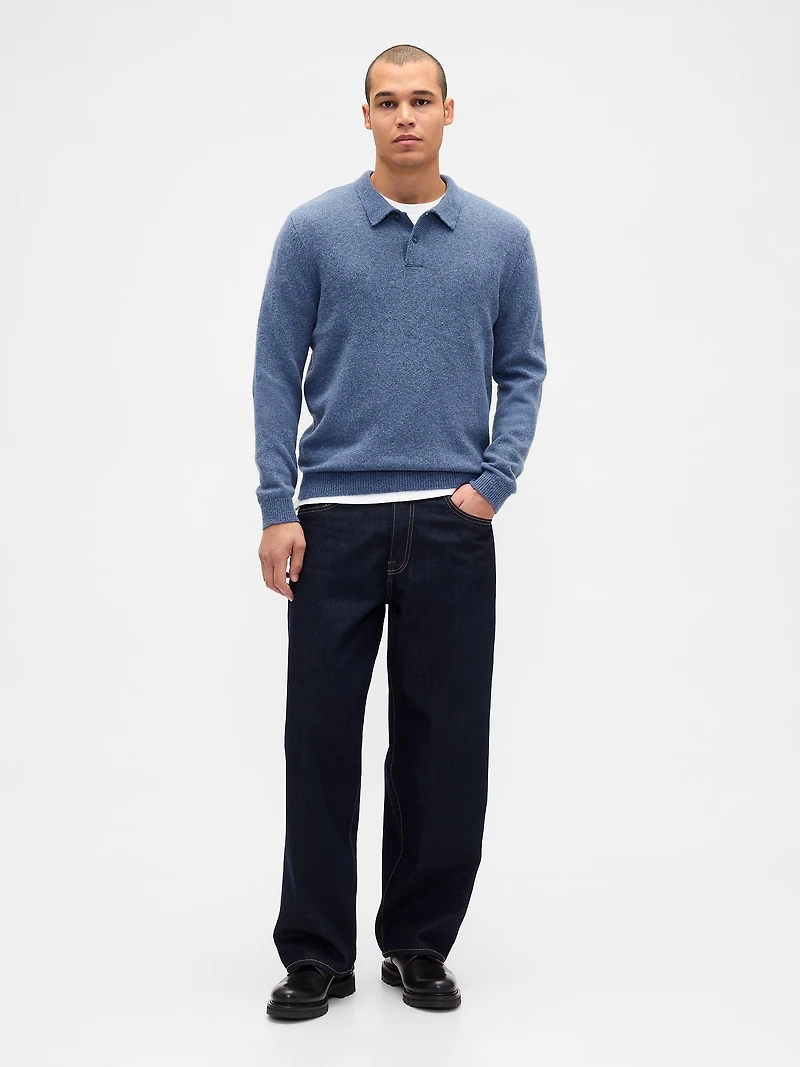 Merino Wool-Blend Polo Sweater
