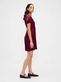 Satin Lace-Trim V-Neck Mini Dress