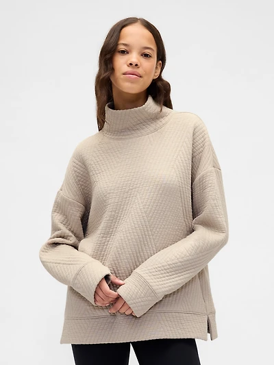 GapFit Quilted Jacquard Knit Funnel-Neck Pullover