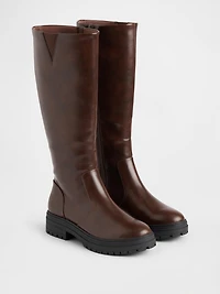 Vegan Leather Lug Sole Tall Boots