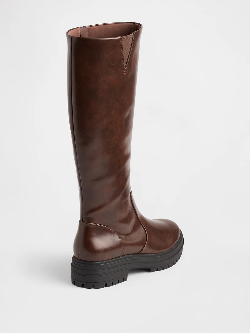 Vegan Leather Lug Sole Tall Boots