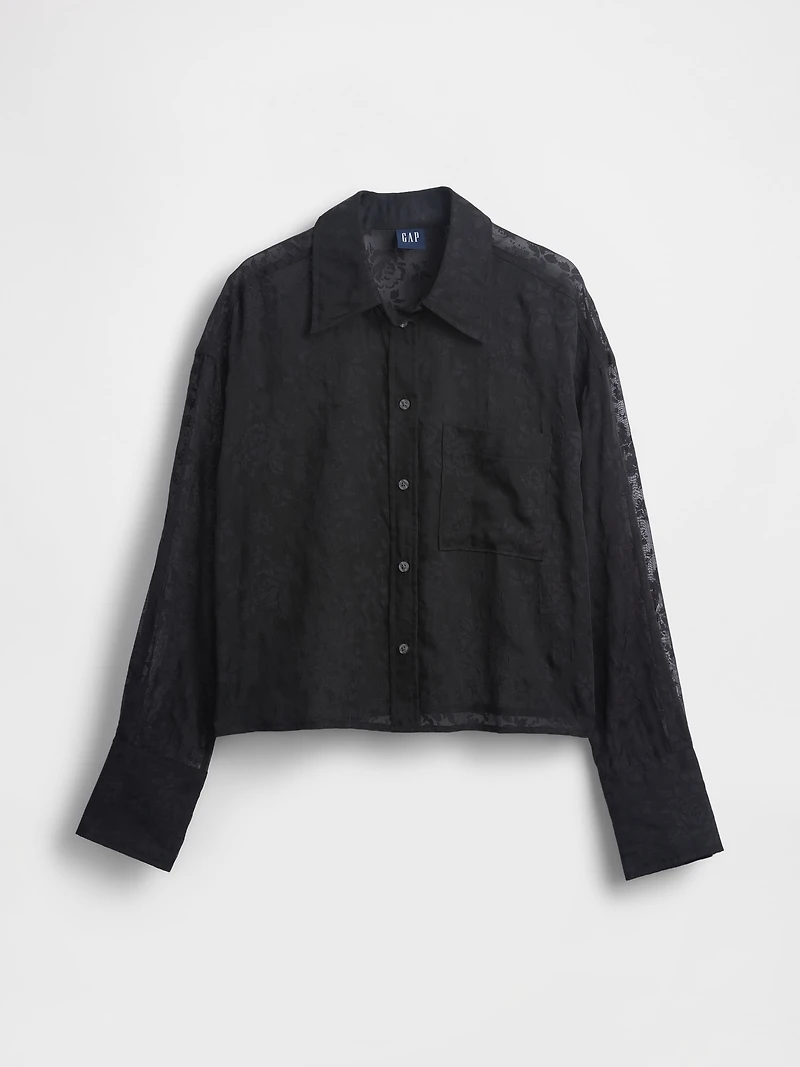 Sheer Straight-Hem Crop Shirt