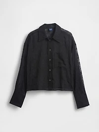 Sheer Straight-Hem Crop Shirt