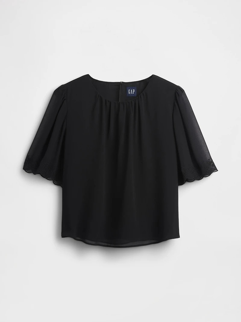 Scalloped Flutter-Sleeve Top