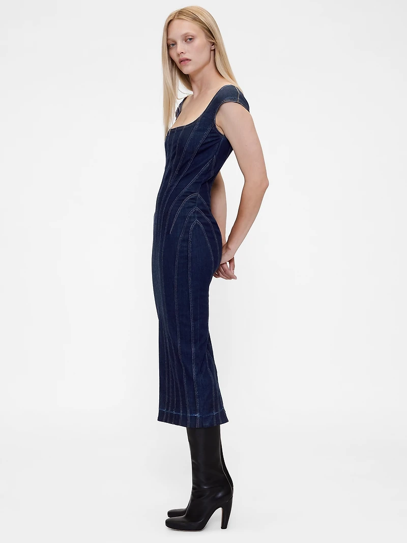 GapStudio Seamed Denim Cap-Sleeve Midi Dress