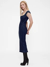 GapStudio Seamed Denim Cap-Sleeve Midi Dress