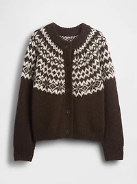 Fuzzy Fair Isle Cardigan Sweater