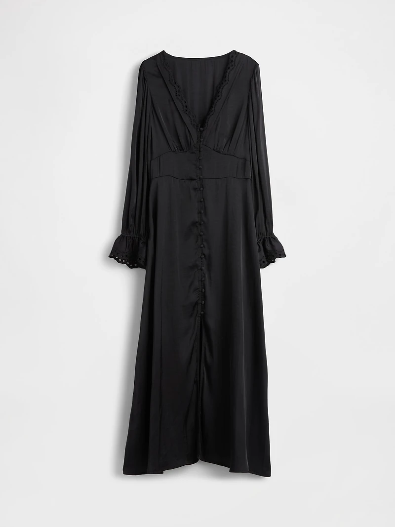Button-Front V-Neck Maxi Dress