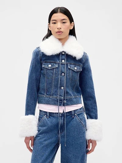 Gap × Sandy Liang Vegan Fur Crop Denim Jacket