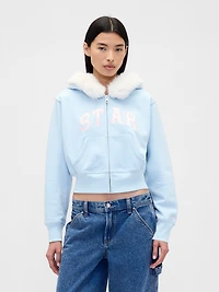 Gap × Sandy Liang Vegan Fur-Trim Crop Zip Hoodie