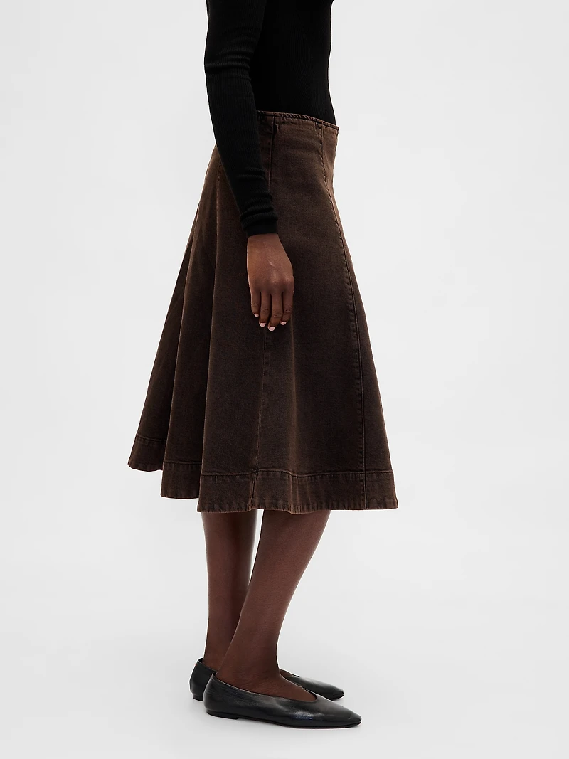 Denim Tulip Midi Skirt