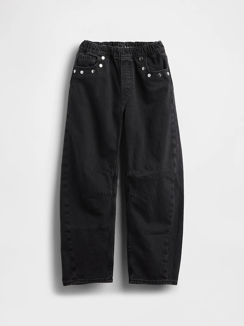 Kids High Rise Studded Easy Barrel Jeans