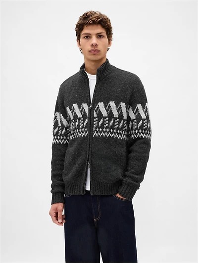 Wool-Blend Zip Cardigan Sweater