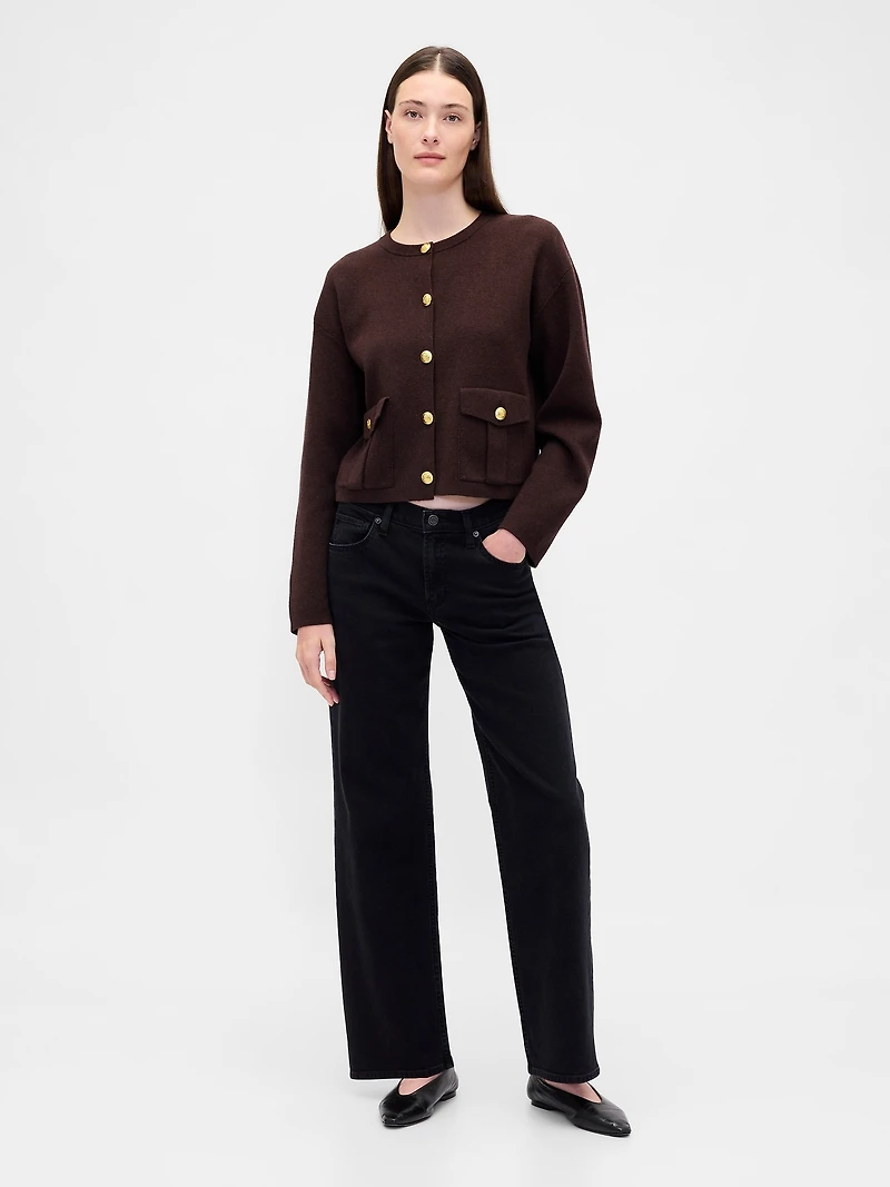 Cotton-Blend Pocket Cardigan Sweater