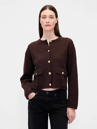 Cotton-Blend Pocket Cardigan Sweater