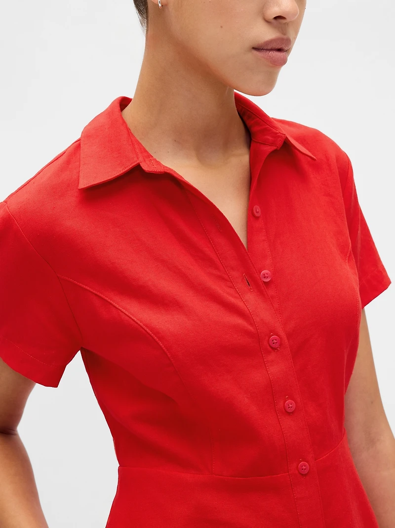 Linen-Blend Midi Shirtdress