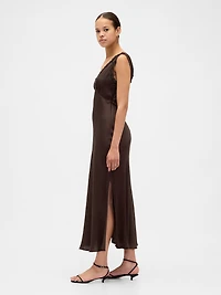 Satin Lace-Trim V-Neck Maxi Slip Dress