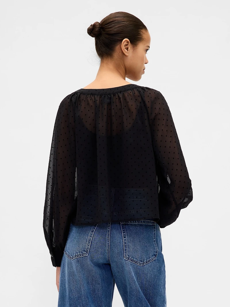 Recycled Sheer Button-Front Top