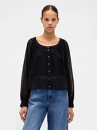 Recycled Sheer Button-Front Top