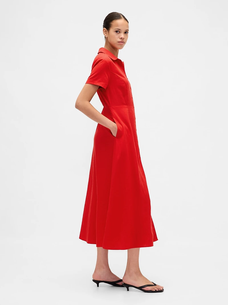 Linen-Blend Midi Shirtdress