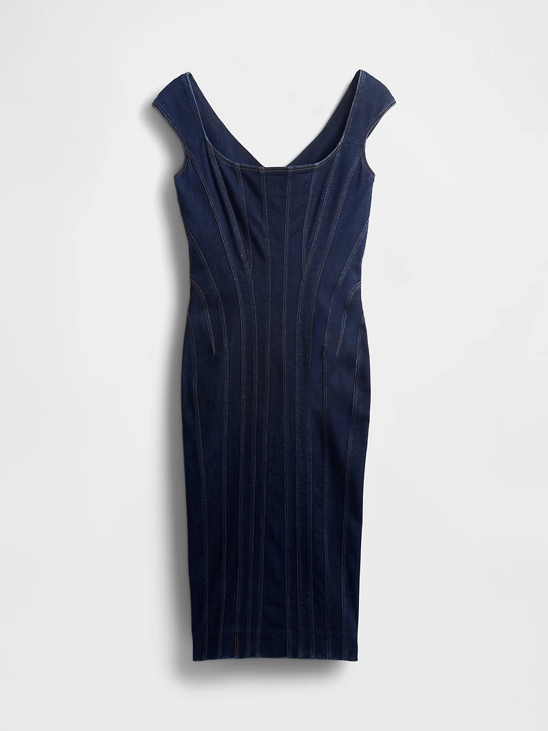 GapStudio Seamed Denim Cap-Sleeve Midi Dress