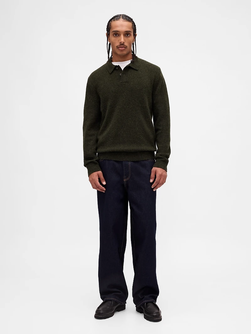 Merino Wool-Blend Polo Sweater