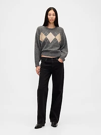 Fuzzy Argyle Crop Sweater