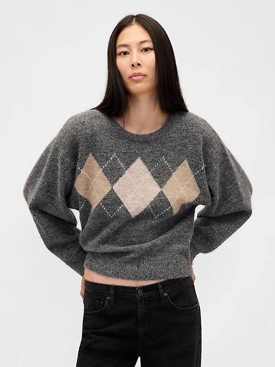 Fuzzy Argyle Crop Sweater