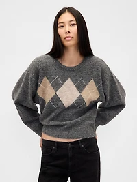 Fuzzy Argyle Crop Sweater