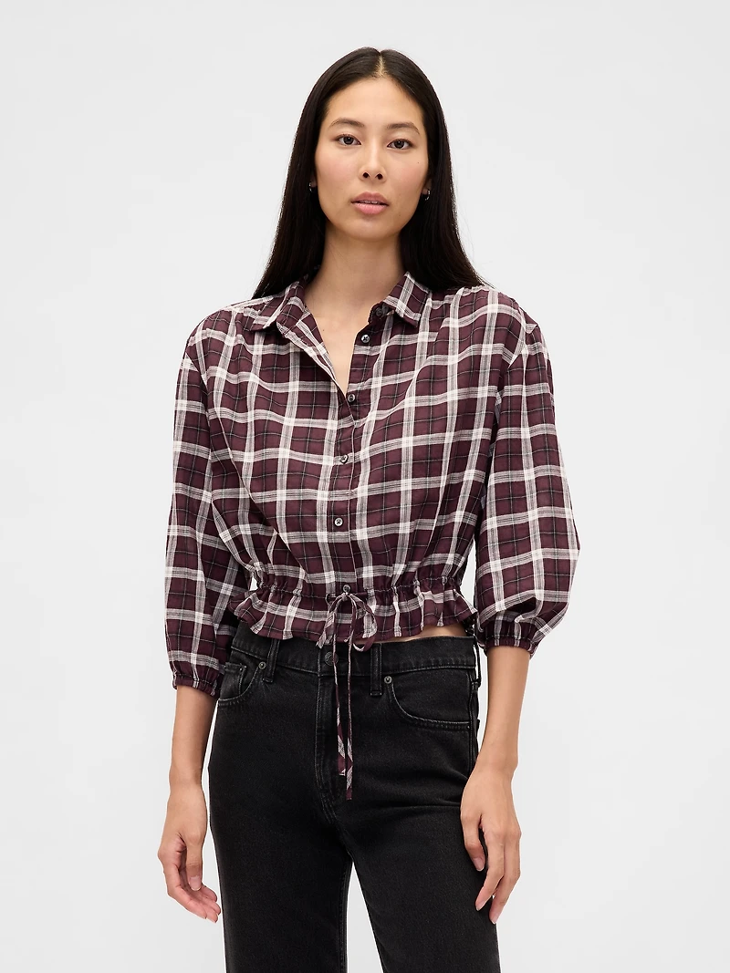 Plaid Tie-Waist Top