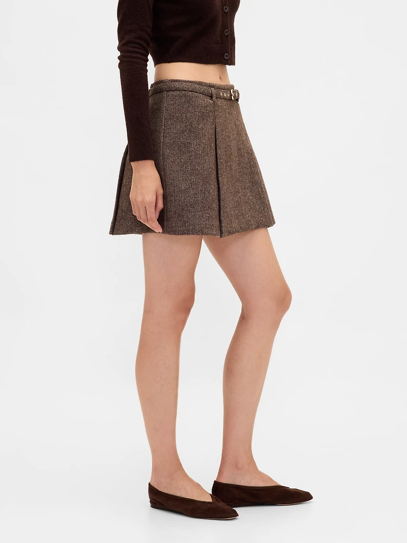 Wool-Blend Pleated Mini Skort