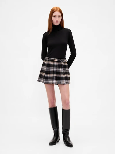 Wool-Blend Pleated Mini Skort