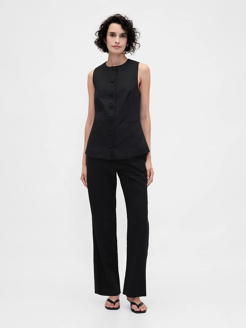 Linen-Blend Tie-Back Longline Vest