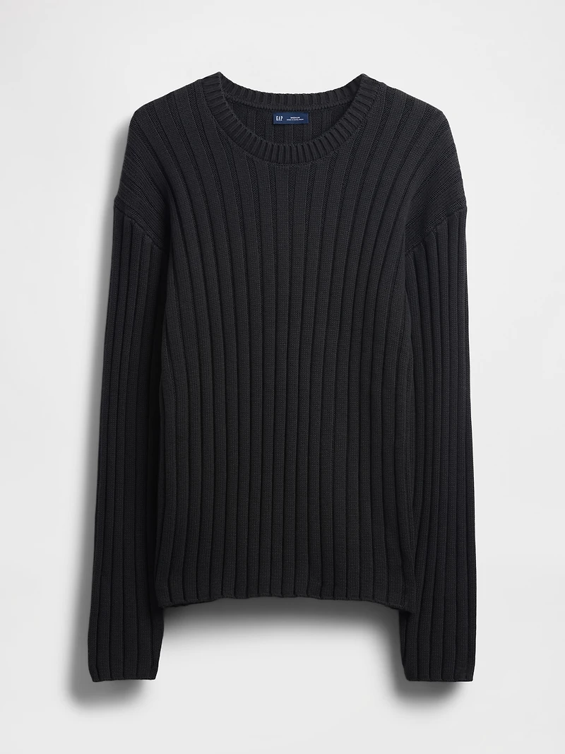 Wide Rib Slim Crewneck Sweater