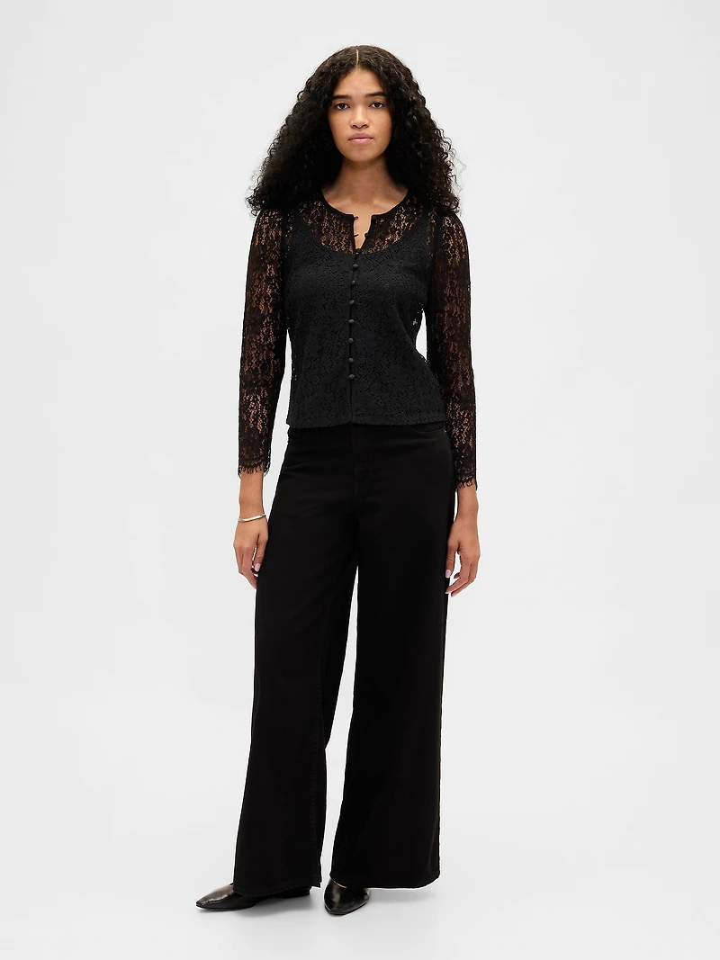 Lace Button-Front Top