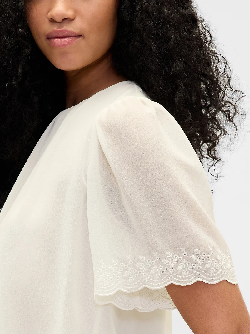 Scalloped Flutter-Sleeve Top