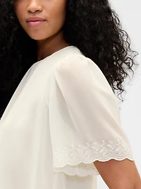 Scalloped Flutter-Sleeve Top