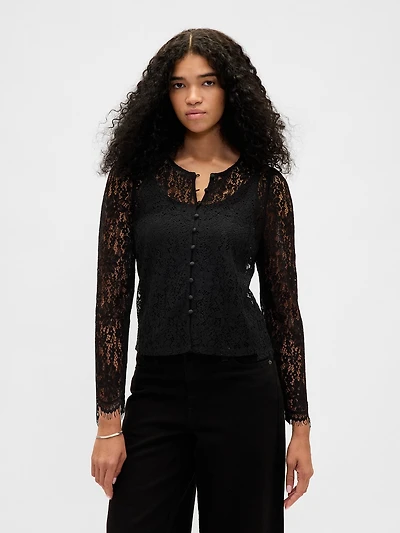 Lace Button-Front Top