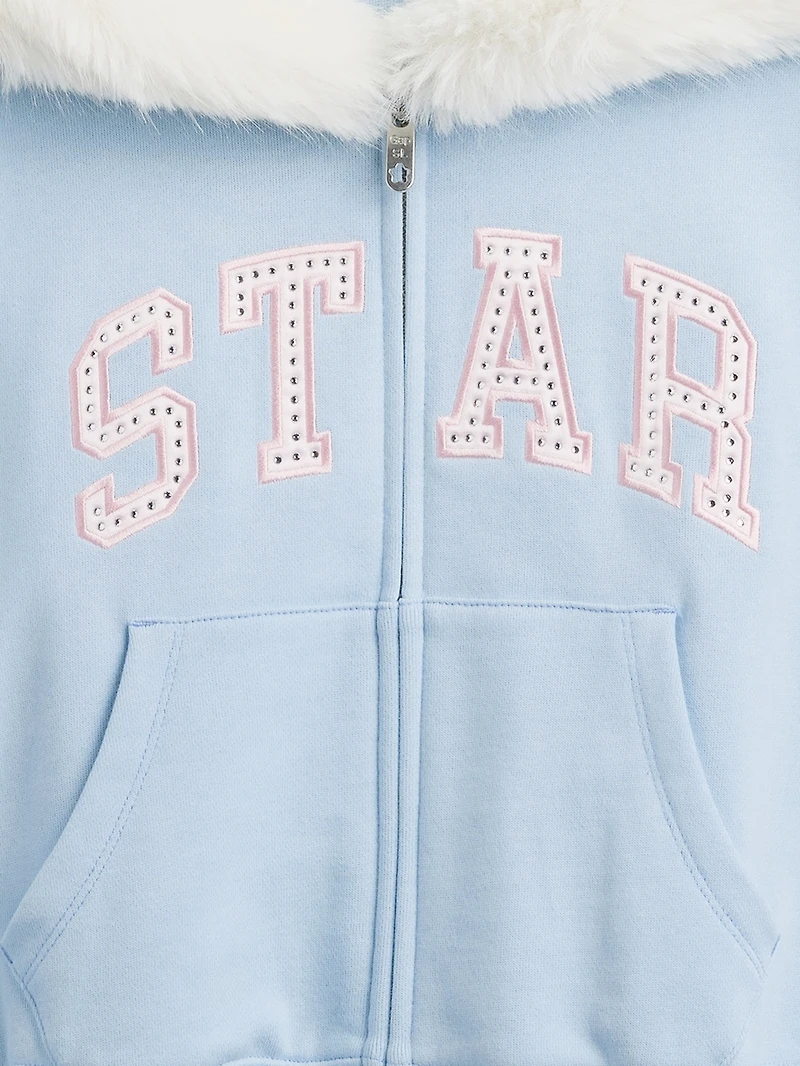 Gap × Sandy Liang Vegan Fur-Trim Crop Zip Hoodie